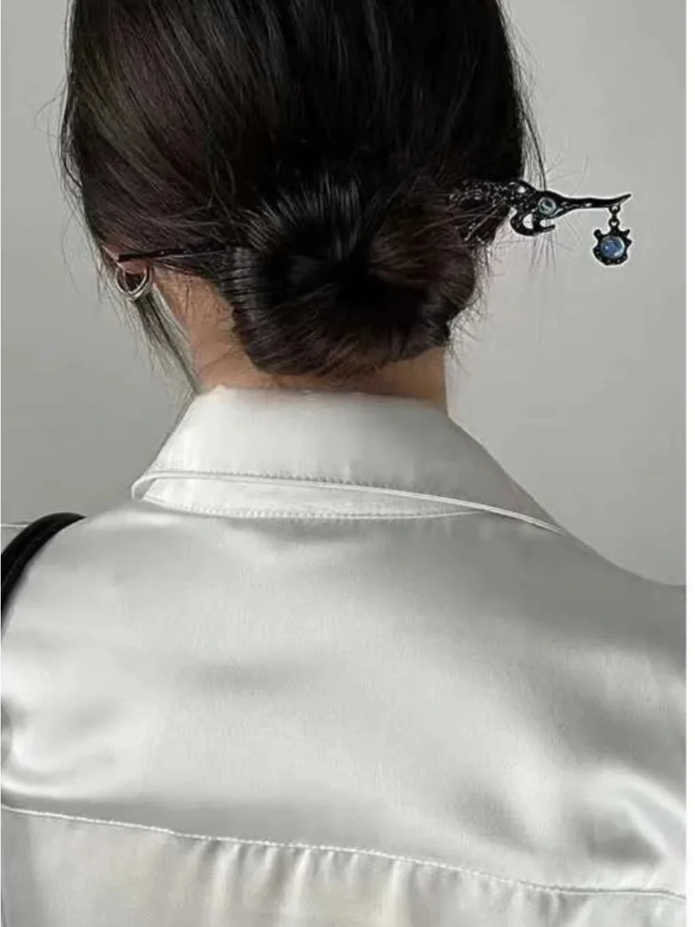 Black Decorative Hair Stick Hairpin with Blue Gem Accents